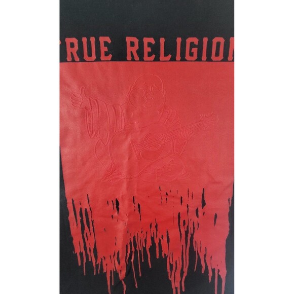 True Religion Brand Black/ Red Paint Dripping Logo Tshirt Mens 2XL - Picture 2 of 7